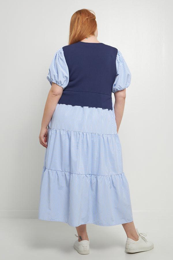 English Factory Striped Mixed Media Maxi Dress NAVY / STRIPE