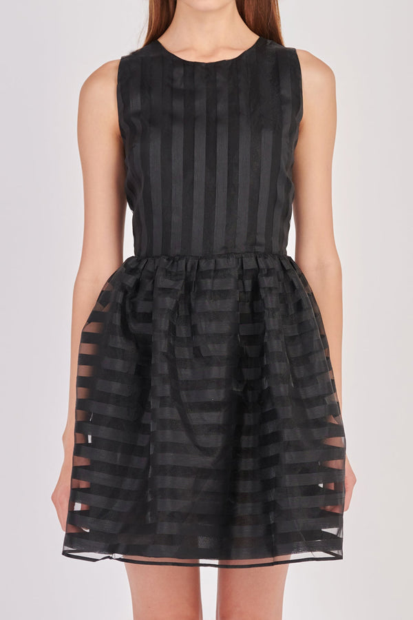 English Factory Striped Organza Sleeveless Mini Dress BLACK