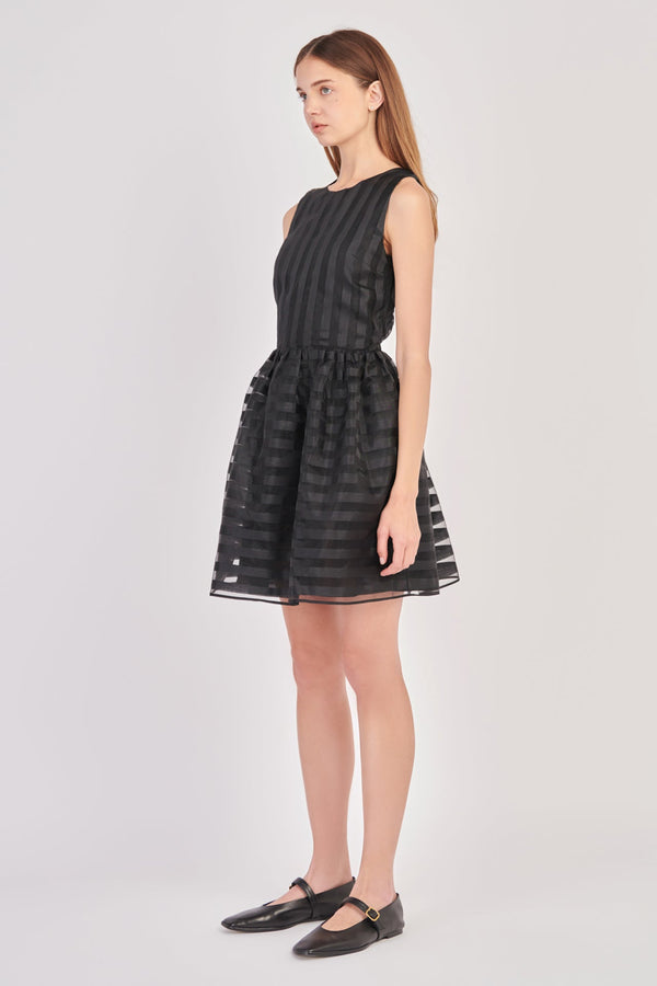 English Factory Striped Organza Sleeveless Mini Dress BLACK
