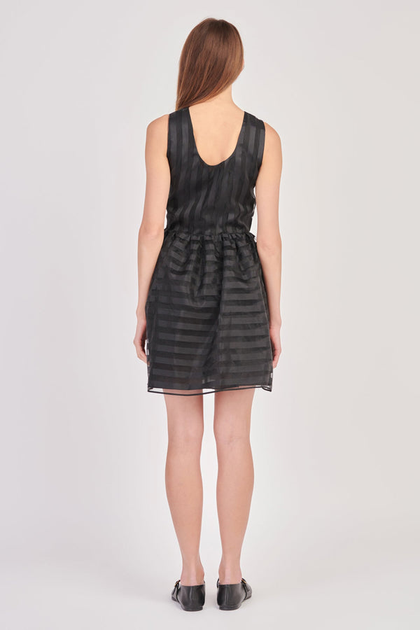 English Factory Striped Organza Sleeveless Mini Dress BLACK