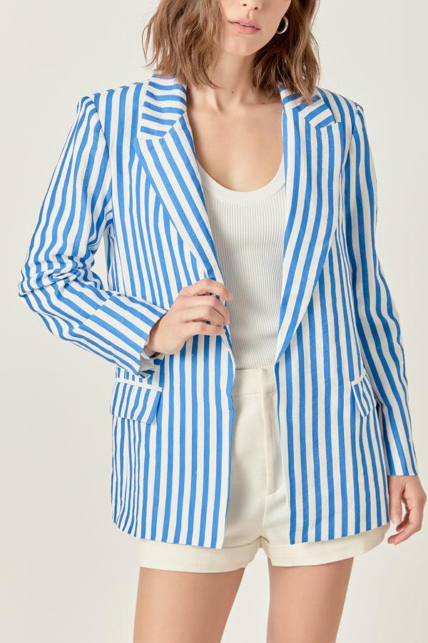 English Factory Striped Pocketed Blazer BLUE STRIPE