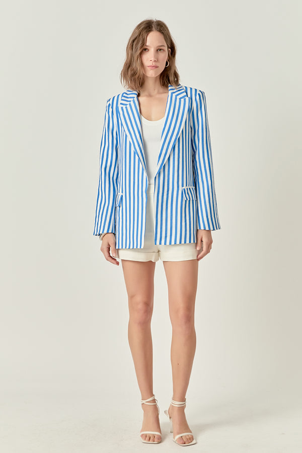 english factory Striped Pocketed Blazer BLUE STRIPE