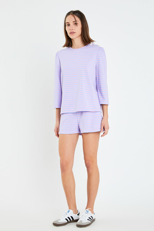 English Factory Striped Puff Sleeve Breton Tee LAVENDER/PINK
