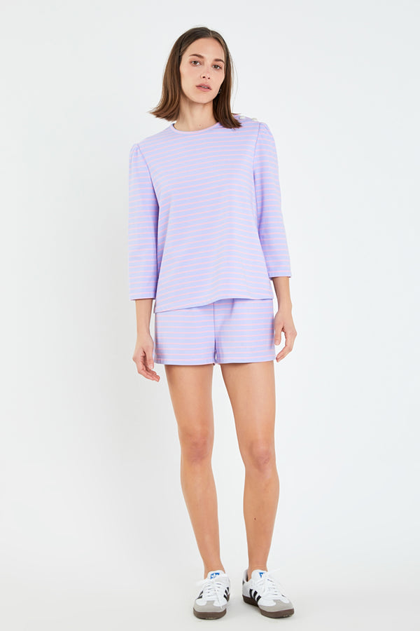 english factory Striped Puff Sleeve Breton Tee LAVENDER/PINK
