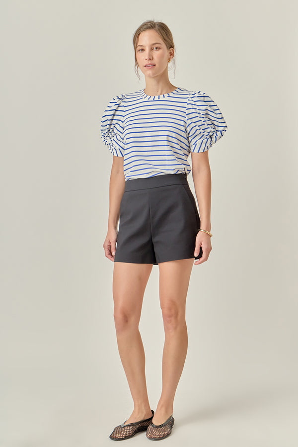 English Factory Striped Puff Sleeve Crewneck Top WHITE/BLUE