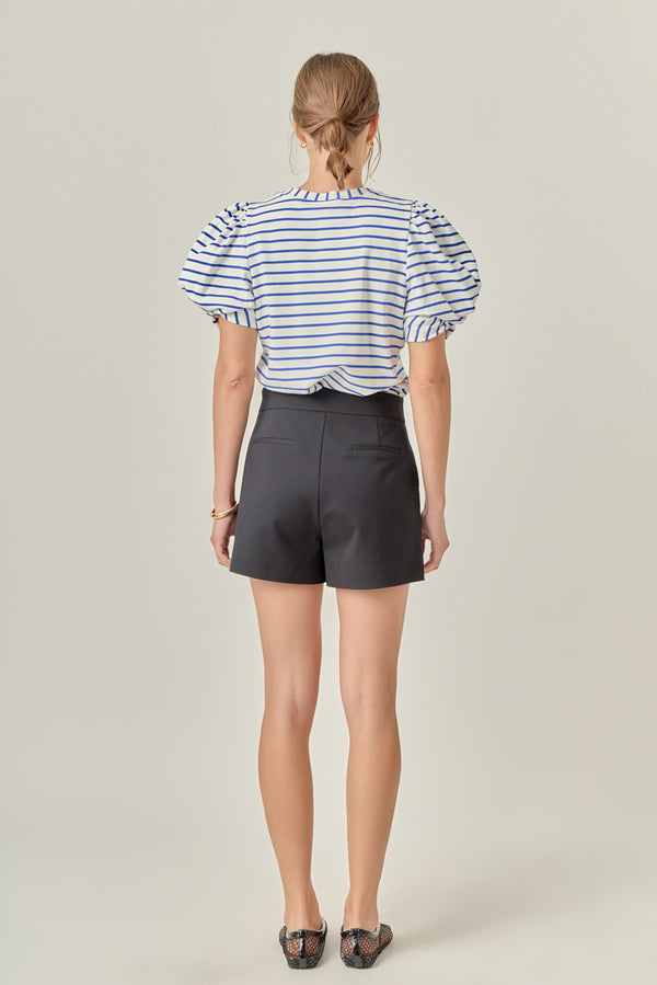 English Factory Striped Puff Sleeve Crewneck Top WHITE/BLUE