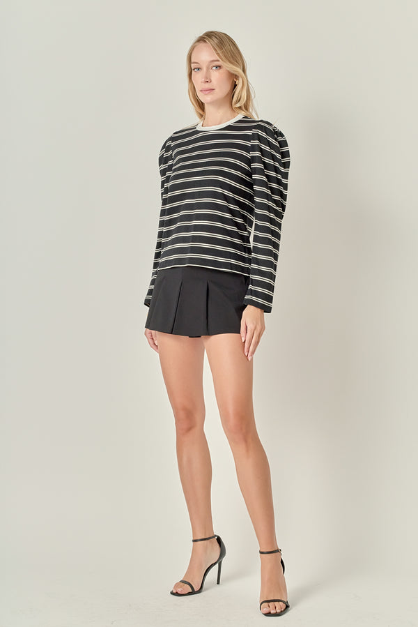 English Factory Striped Puff Sleeves Top BLACK/OFF WHITE