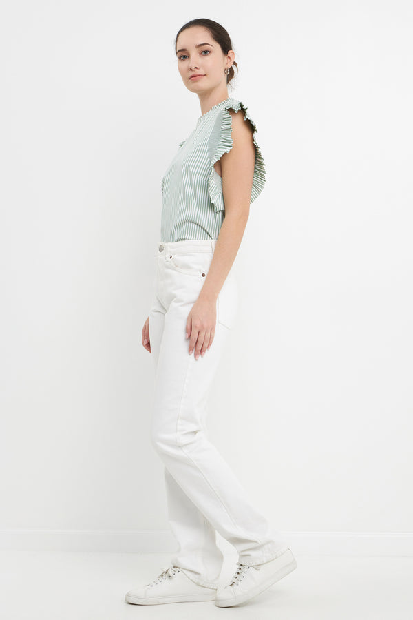 English Factory Striped Ruffled Top In Green GREEN/WHITE