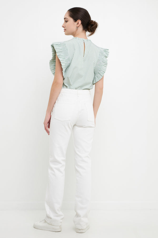 English Factory Striped Ruffled Top In Green GREEN/WHITE