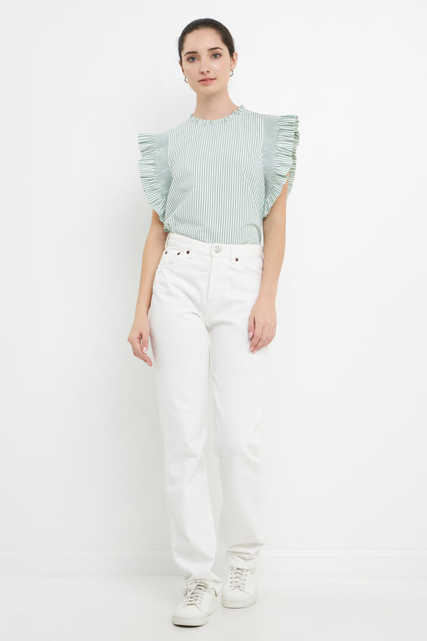english factory Striped Ruffled Top in Green GREEN/WHITE