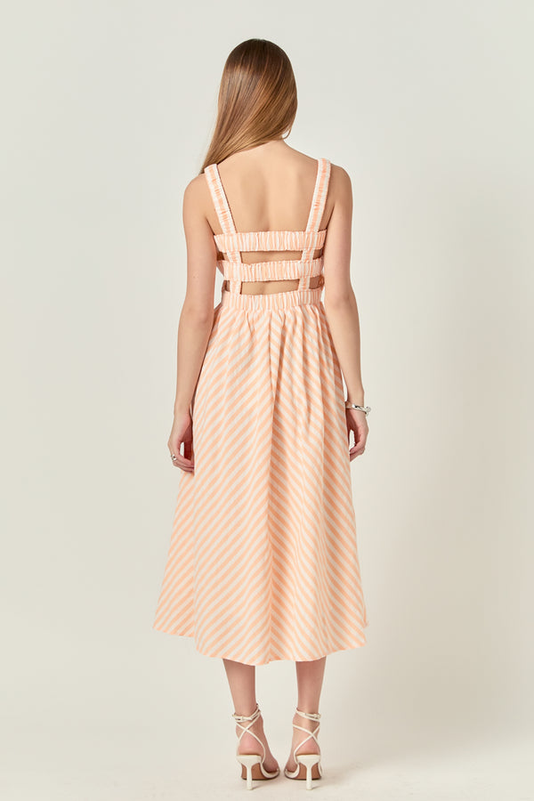 English Factory Striped Smocked Midi Dress WHITE/CORAL