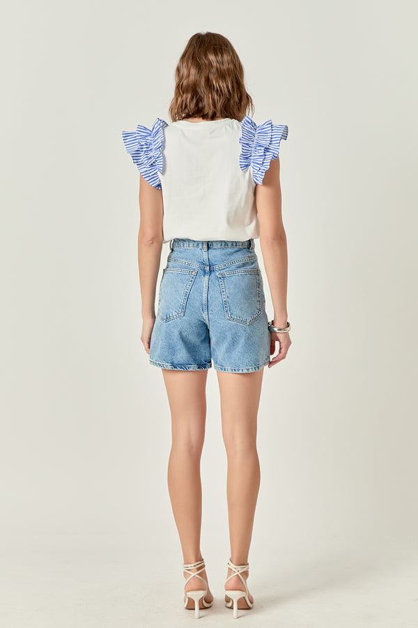 English Factory Striped Statement Sleeve Tee WHITE/BLUE STRIPE