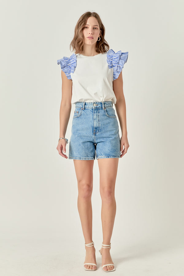 english factory Striped Statement Sleeve Tee WHITE/BLUE STRIPE