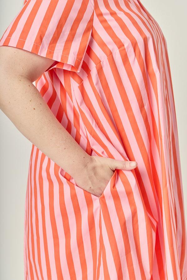 English Factory Striped V-Neck Shirt Dress PINK/ORANGE