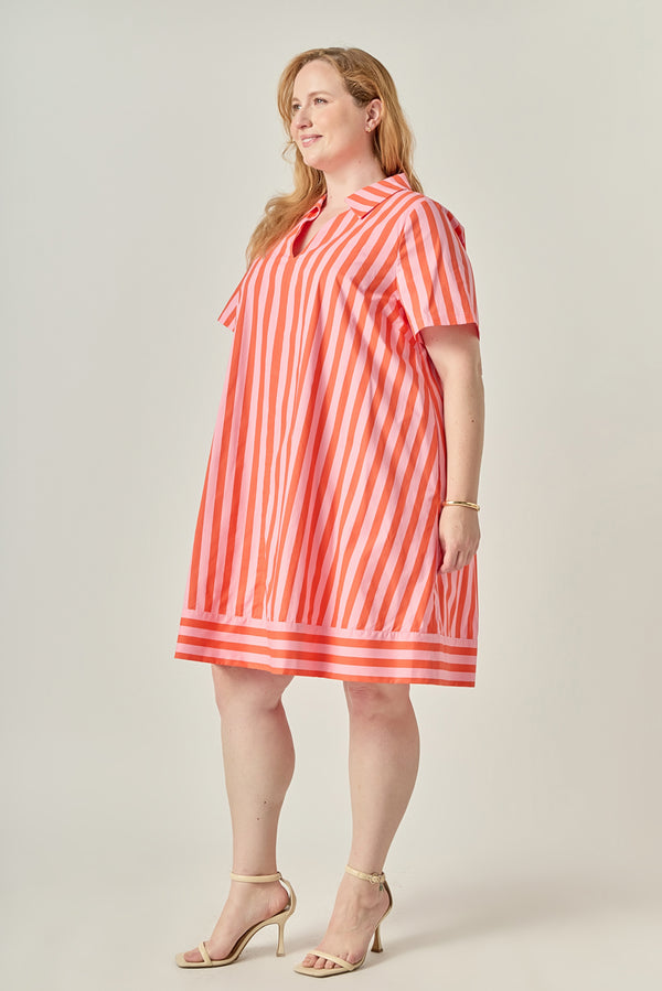 English Factory Striped V-Neck Shirt Dress PINK/ORANGE