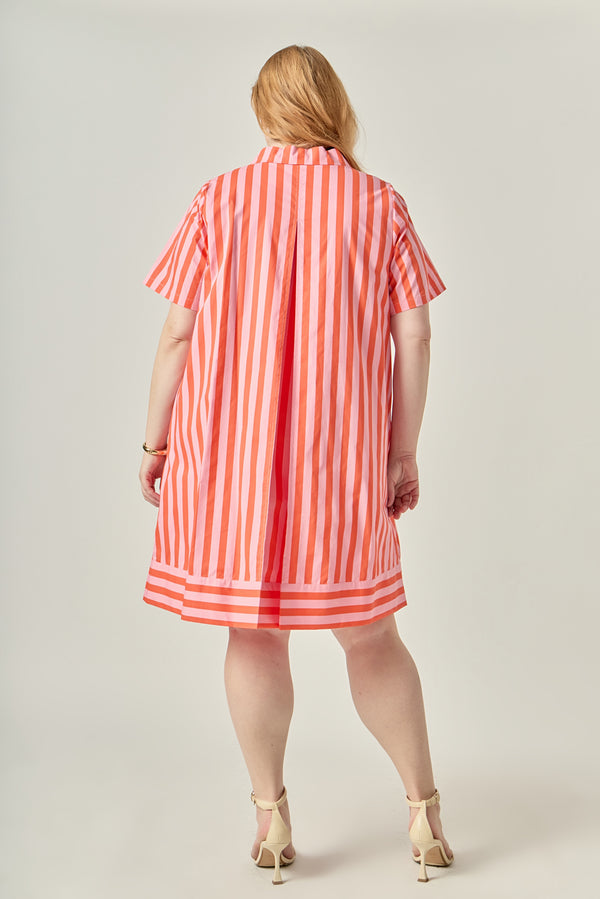 English Factory Striped V-Neck Shirt Dress PINK/ORANGE