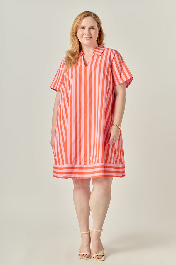 english factory Striped V-Neck Shirt Dress PINK/ORANGE