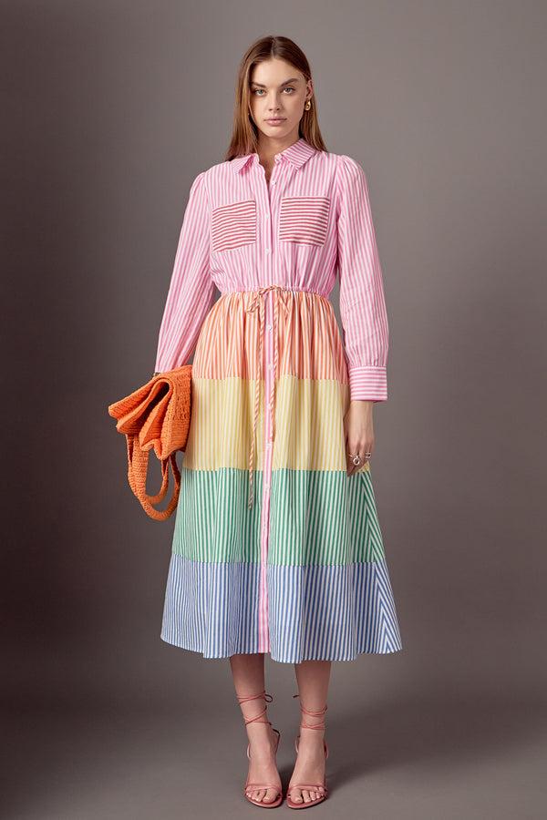 English Factory Sunni Colorblock Midi Shirt Dress MULTI
