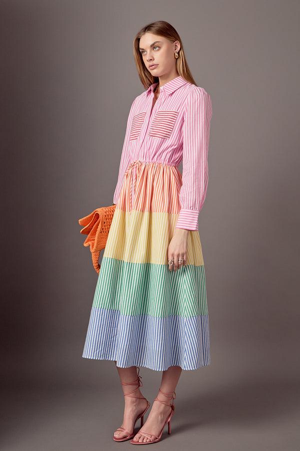 English Factory Sunni Colorblock Midi Shirt Dress MULTI