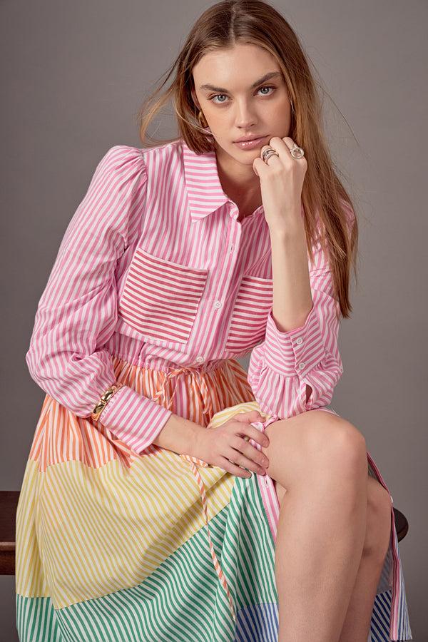 english factory Sunni Colorblock Midi Shirt Dress MULTI