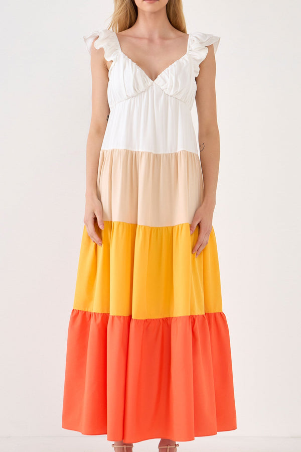 English Factory Sunset Colorblock Maxi Dress ORANGE