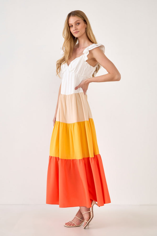 English Factory Sunset Colorblock Maxi Dress ORANGE