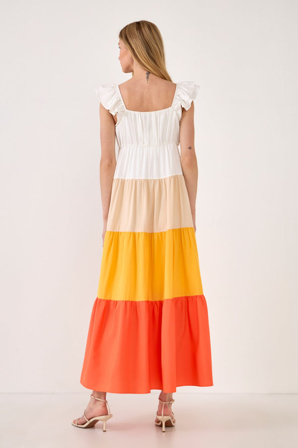 English Factory Sunset Colorblock Maxi Dress ORANGE