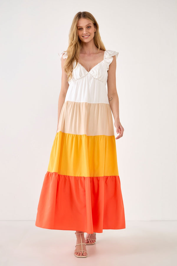 english factory Sunset Colorblock Maxi Dress ORANGE