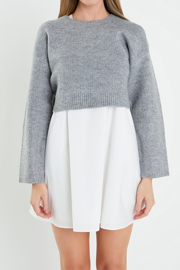 English Factory Sweater With Poplin Mini Dress HEATHER GREY/WHITE