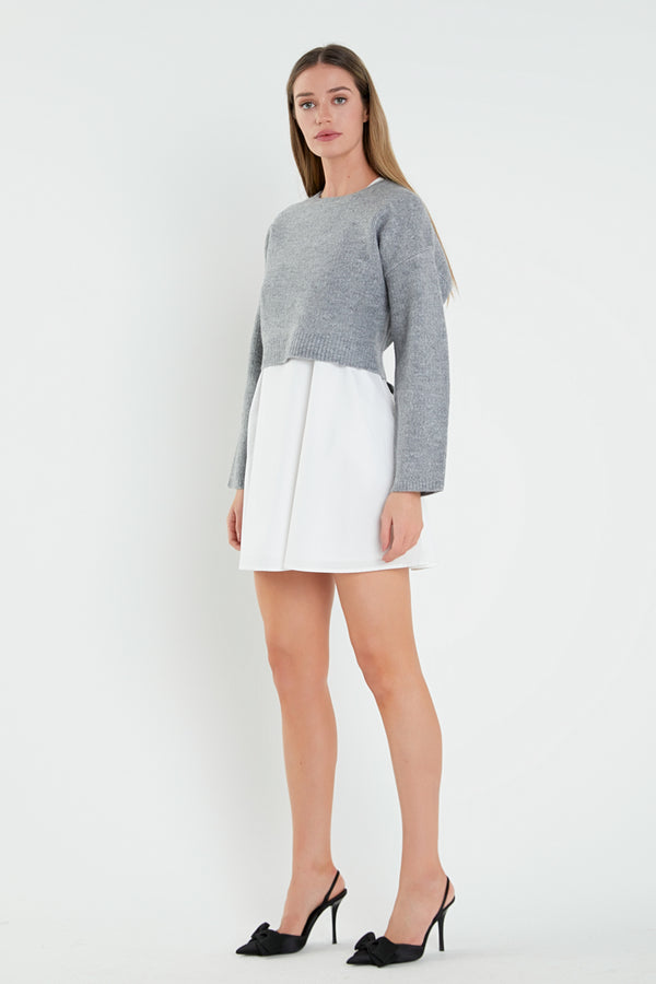 English Factory Sweater With Poplin Mini Dress HEATHER GREY/WHITE