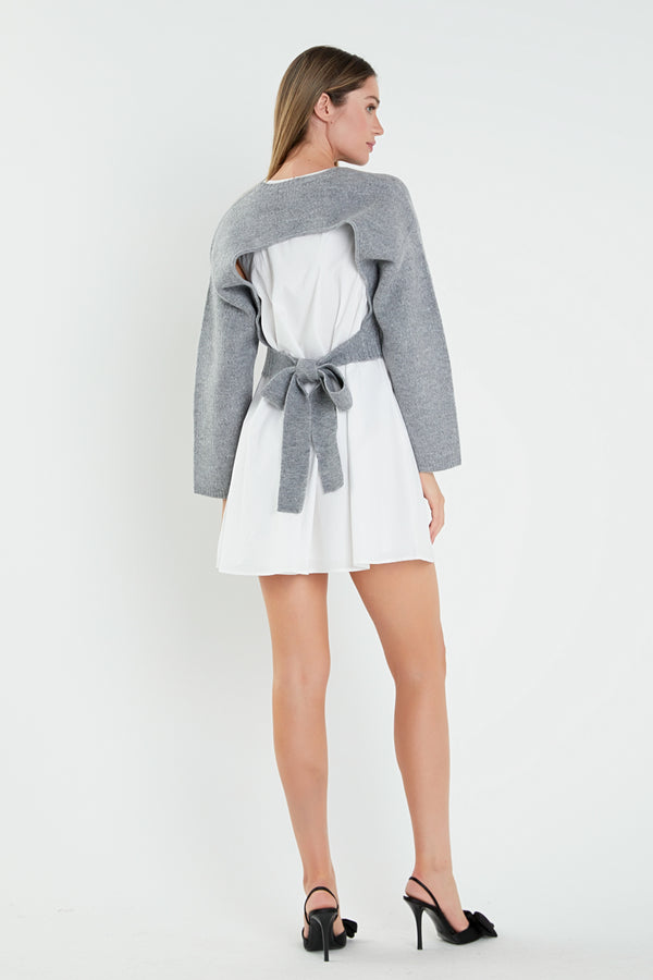 English Factory Sweater With Poplin Mini Dress HEATHER GREY/WHITE