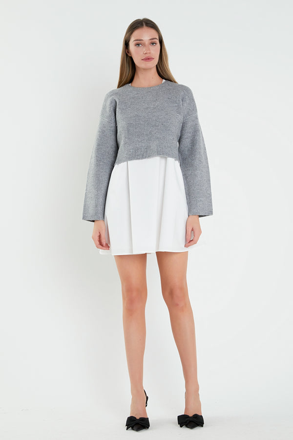 english factory Sweater with Poplin Mini Dress HEATHER GREY/WHITE