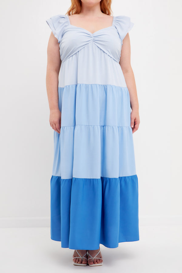 English Factory Sweet Heart Color Block Maxi Dress BLUE