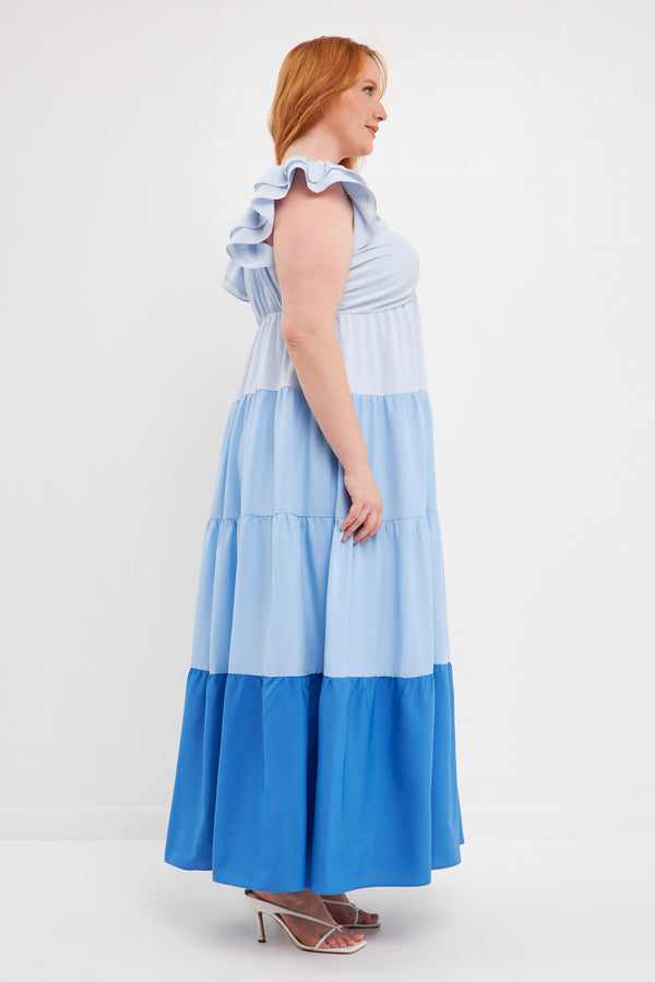 English Factory Sweet Heart Color Block Maxi Dress BLUE