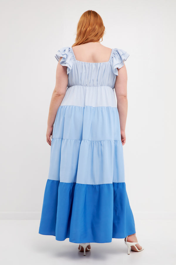 English Factory Sweet Heart Color Block Maxi Dress BLUE