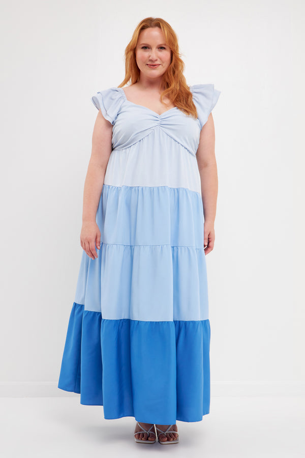 english factory Sweet Heart Color Block Maxi Dress BLUE