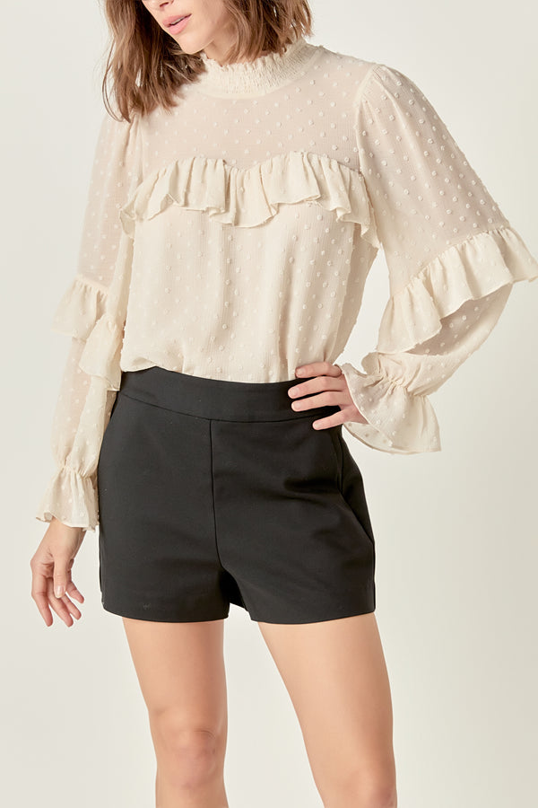 English Factory Swiss Dot Chiffon Ruffle Blouse IVORY