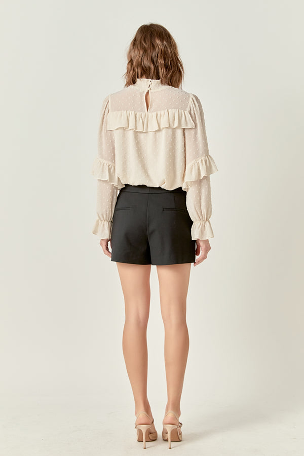 English Factory Swiss Dot Chiffon Ruffle Blouse IVORY