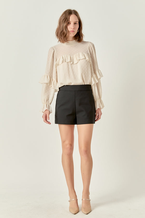 english factory Swiss Dot Chiffon Ruffle Blouse IVORY