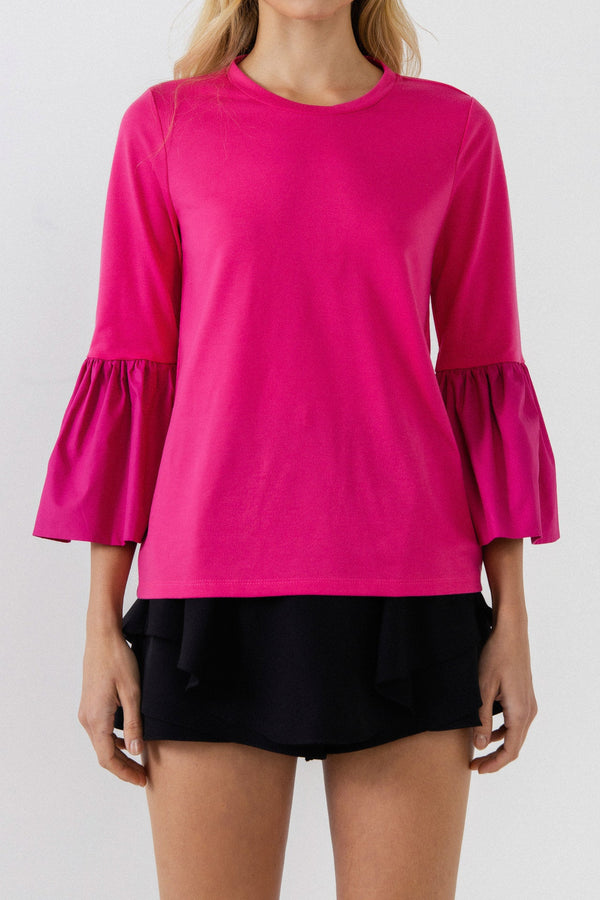 English Factory T-shirt With Ruffle Detail At Sleeve FUCHSIA