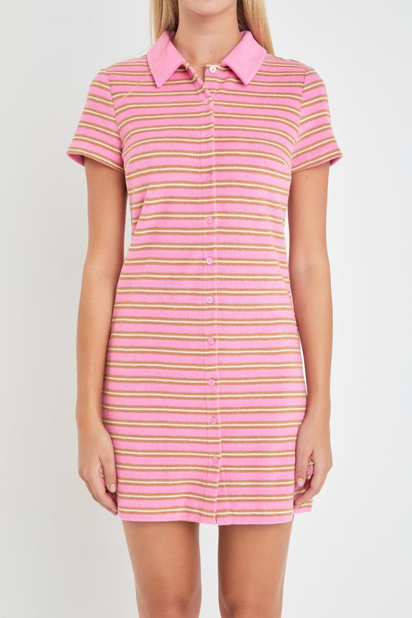 English Factory Terry Striped Polo Dress PINK MULTI