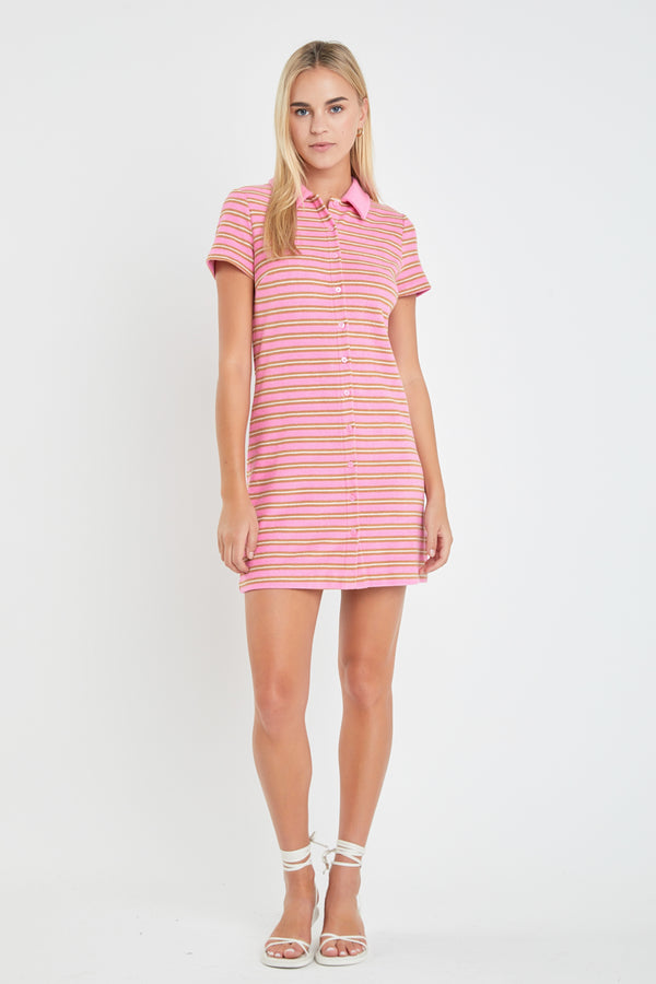 english factory Terry Striped Polo Dress PINK MULTI