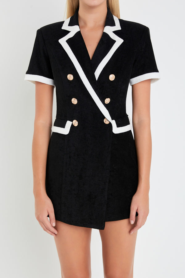 English Factory Terrycloth Blazer Romper BLACK/WHITE