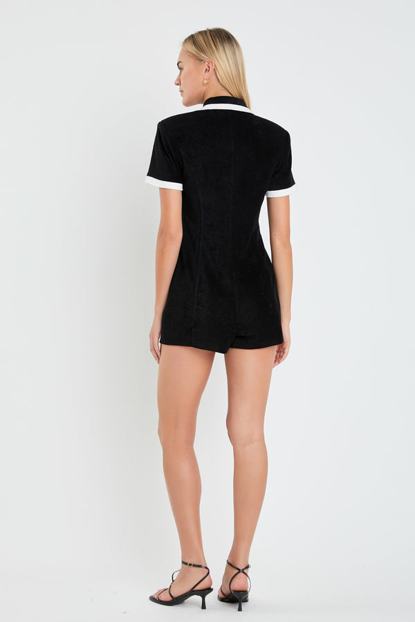 English Factory Terrycloth Blazer Romper BLACK/WHITE