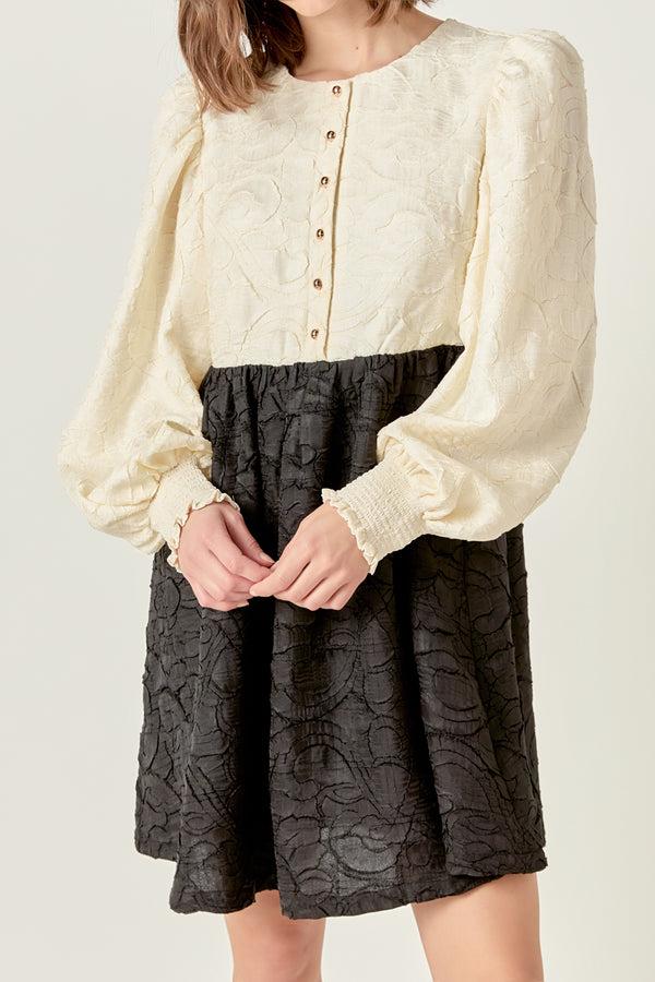 English Factory Textured Baby Doll Dress IVORY/BLACK