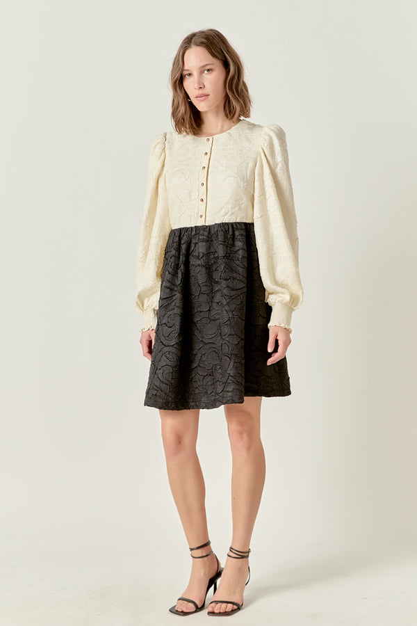 English Factory Textured Baby Doll Dress IVORY/BLACK