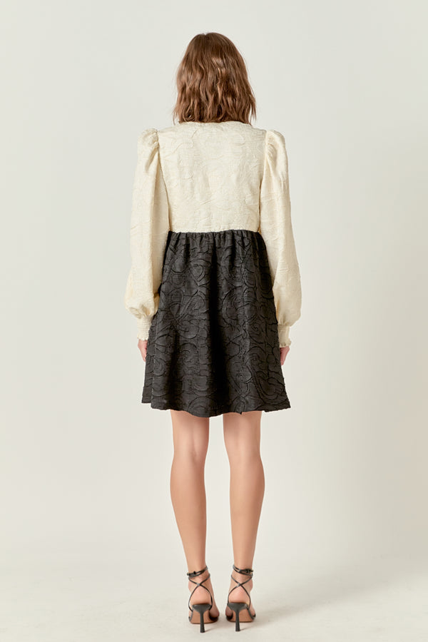 English Factory Textured Baby Doll Dress IVORY/BLACK