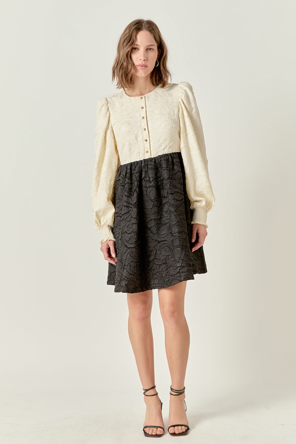 english factory Textured Baby Doll Dress IVORY/BLACK