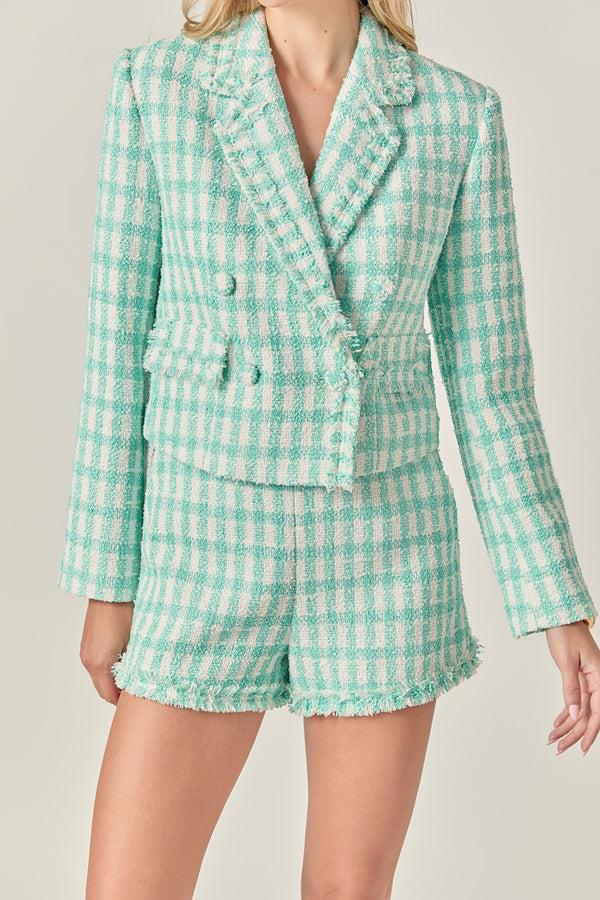 English Factory Textured Checkered Double Breasted Blazer MINT