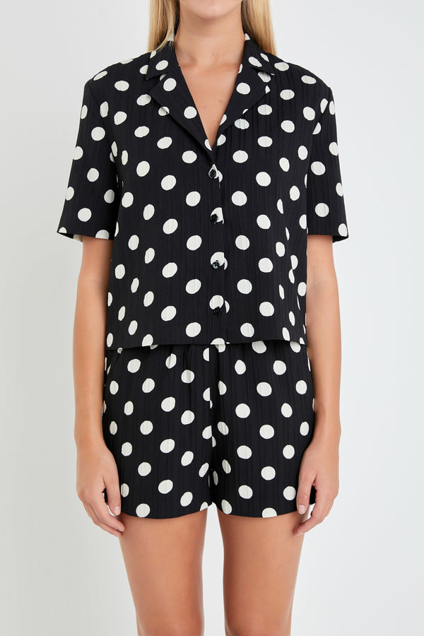 English Factory Textured Dots Short Sleeves Shirts BLACK/IVORY